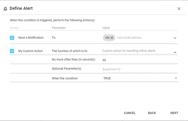 Configure a custom action to be run whenever an alert is triggered
